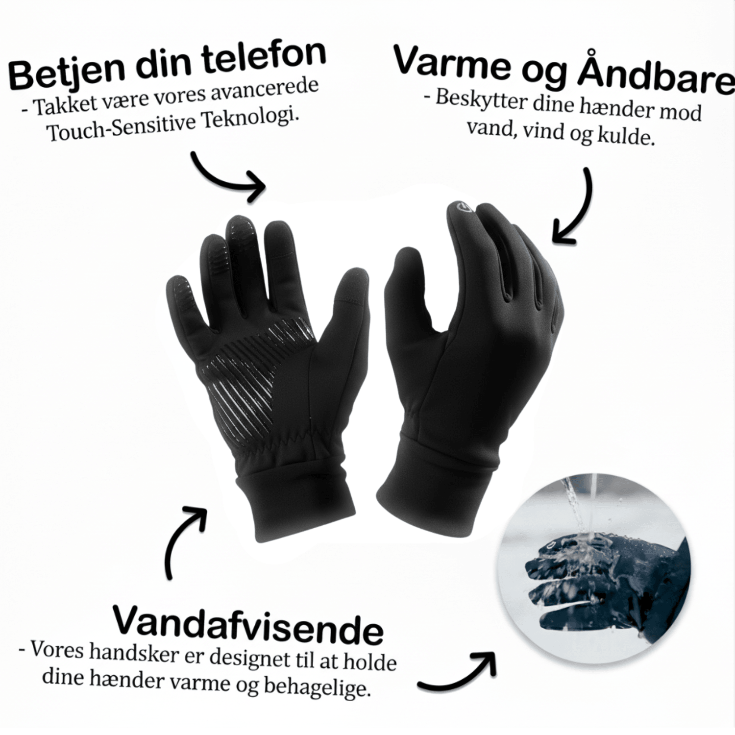 Vandafvisende Termohandsker med touch - Tech - shoppen.dk - S -