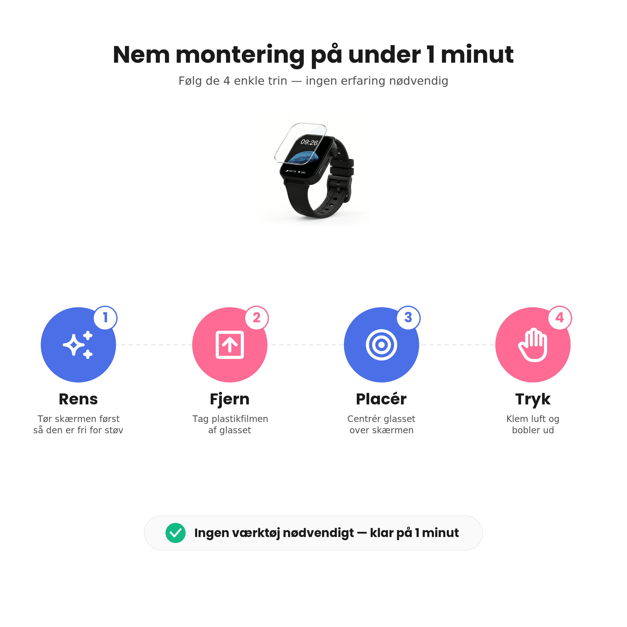 Skærmbeskytter til KidsBuddy™ Smartwatch – 9H Hærdet Glas - Tech-shoppen.dk -